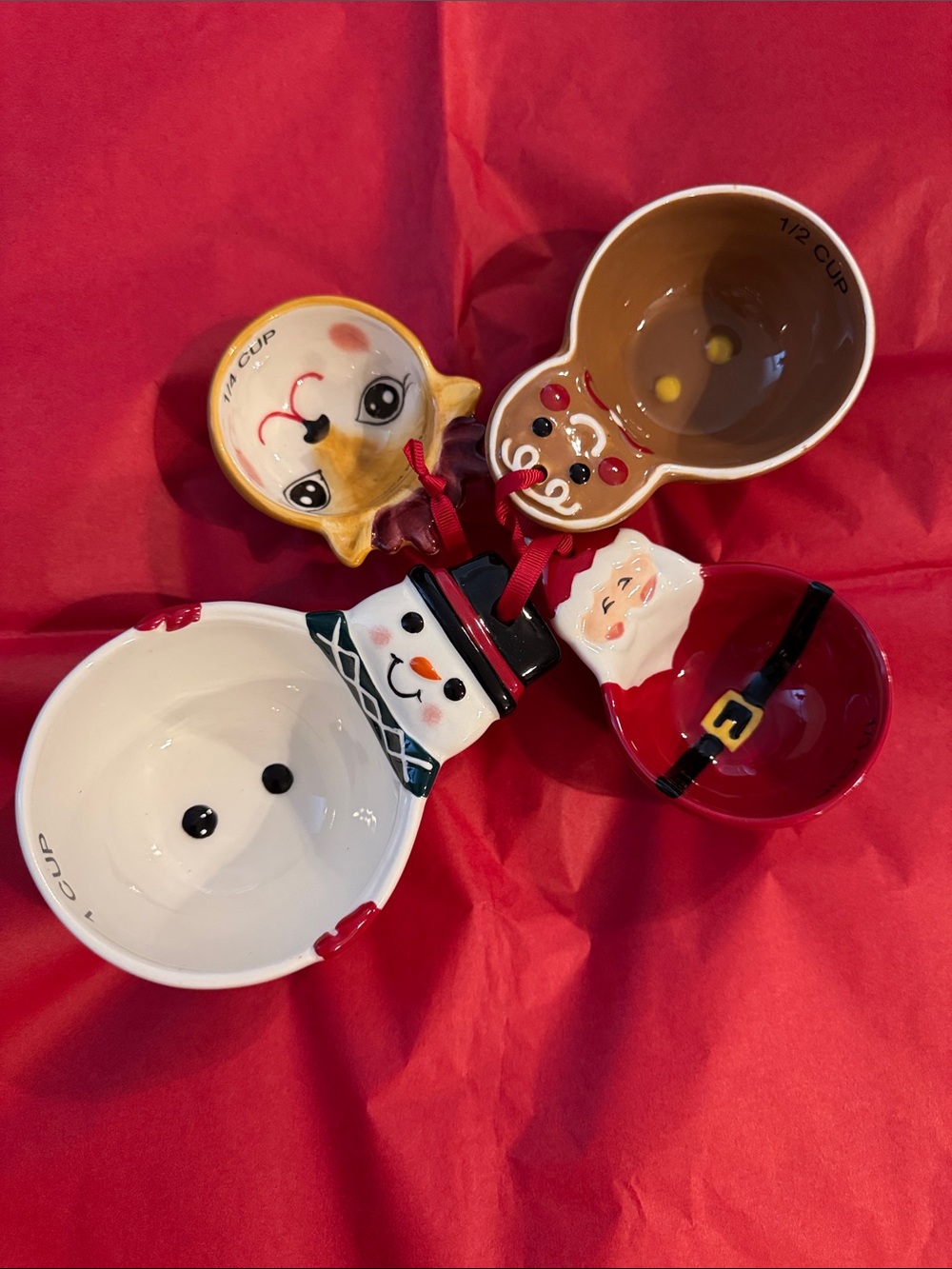 Festive Holiday Character Ceramic Measuring Cup Set - Red, White, Brown, Black